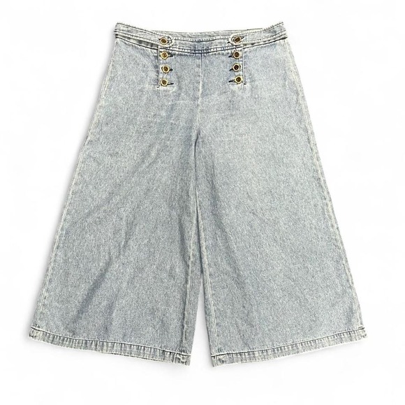 Denim - Versailles Sailor Button Denim Culotte Shorts High Waist Nautical Wide Leg 12